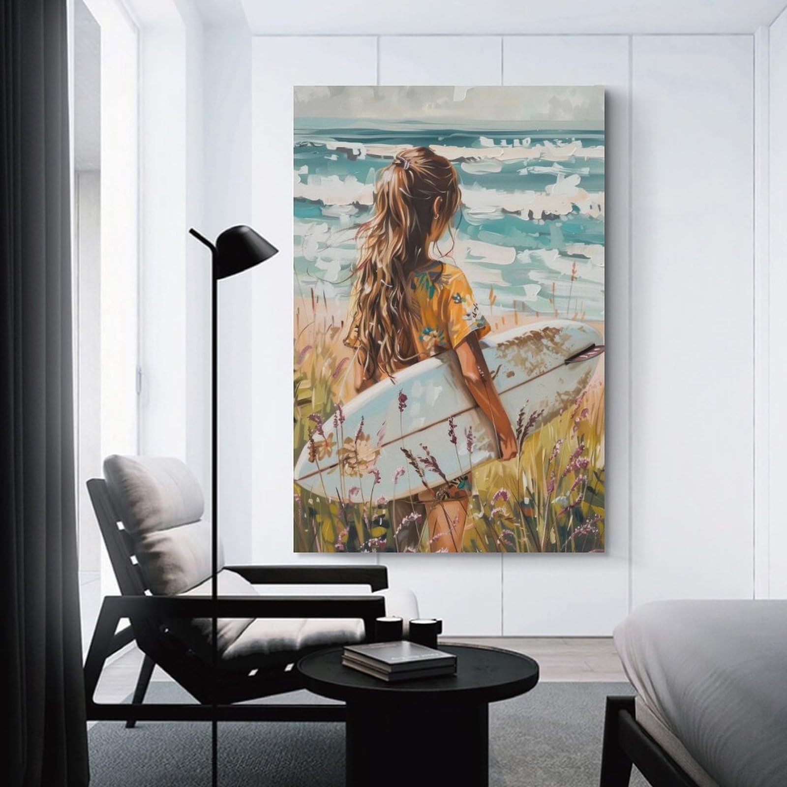 Junmoney Girls Unframe-Style-21 Home Decor Wall Art Surfer By The Sea, 12X18inch(30X45cm), For Bedroom Decor, Cosy Corners Or Studios, Decorative Wall Art For Cosy Rooms