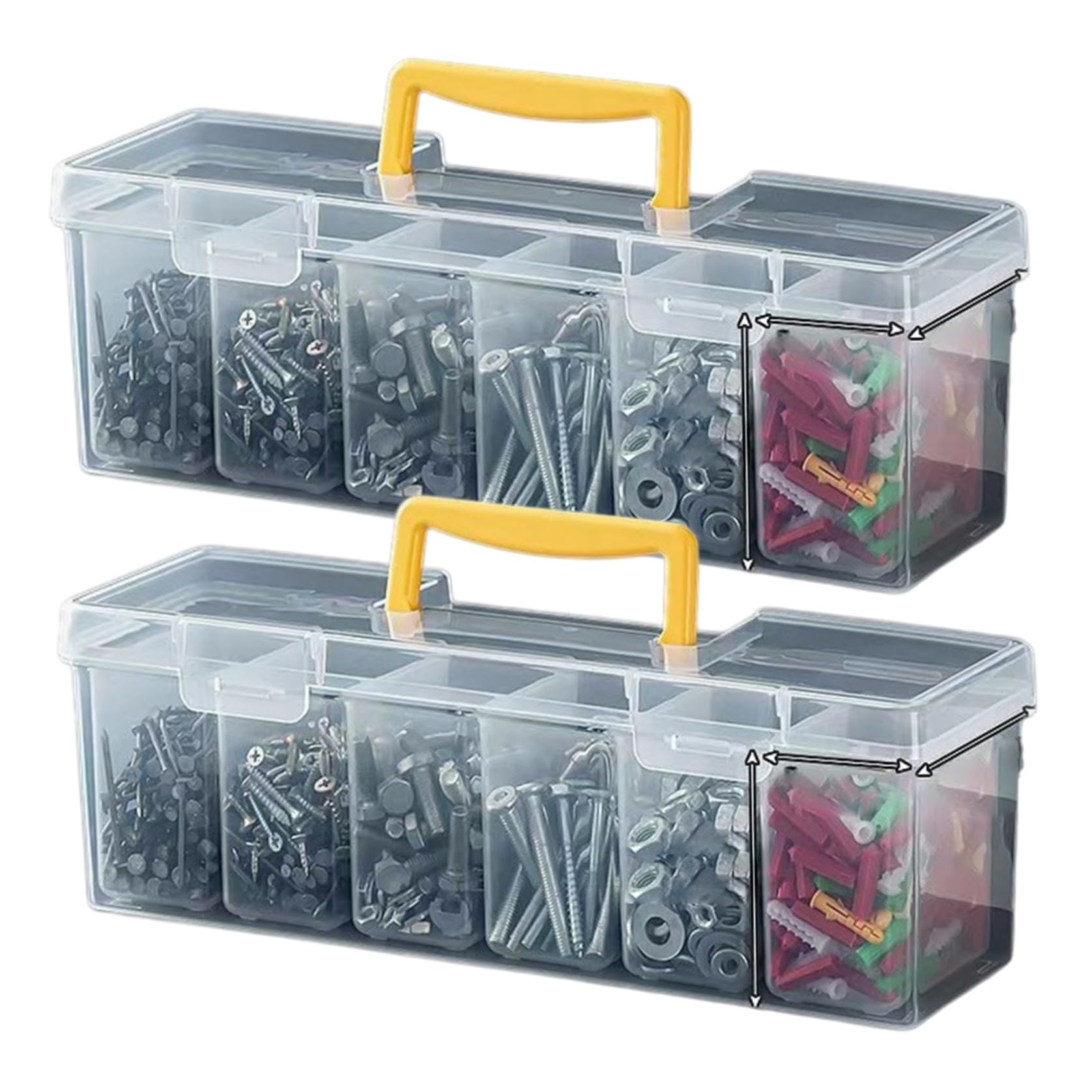 Neptuiby Craft Bin Clear Craft Storage Box with Handle & Lid Hardware organizer with Removable Dividers Portable Small Tool Box for Screws Bin Hardware Organizer Screw