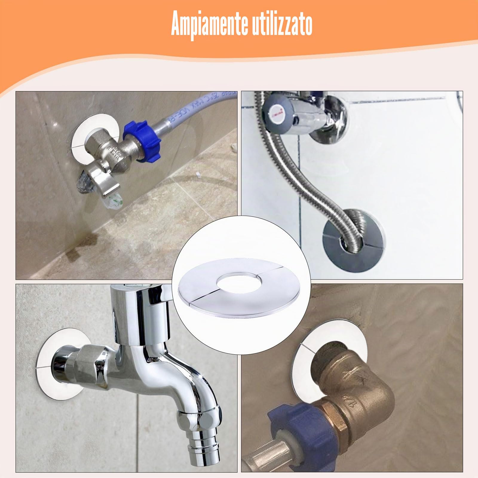 Rosetta per Rubinetto Copri Tubo, Rubinetto Rosetta Acciaio Inox 4 pezzi Ø 23mm, Autoadesiva Foro Valvola Copertura, Anti-Ruggine e Durevole, Protezione per Tubi e Rubinetto
