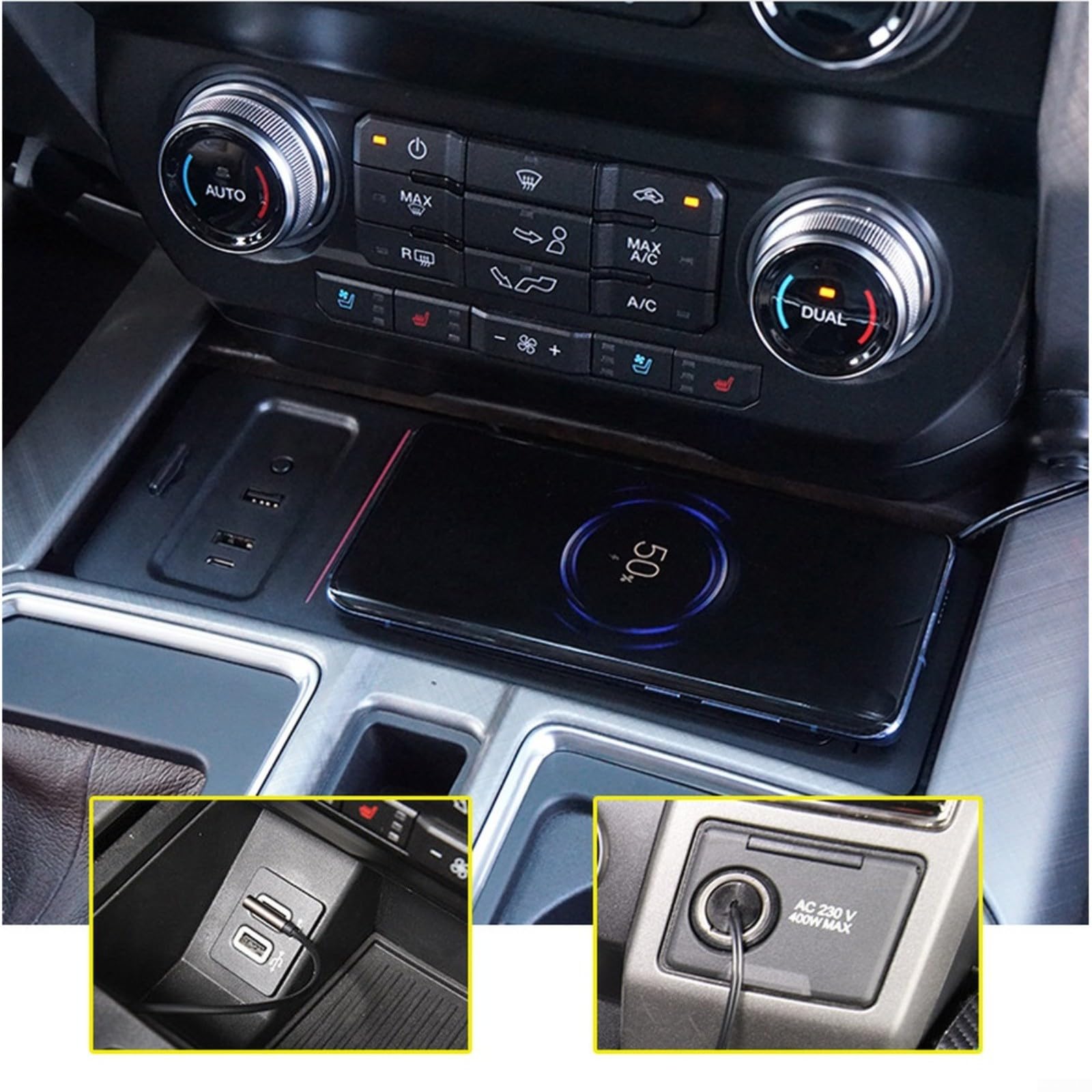 Caricabatterie wireless da 15 W per Ford F-150 per Raptor 2017-2020 | Ricarica rapida da 15 W, materiale ABS, compatibile con smartphone e chiavi