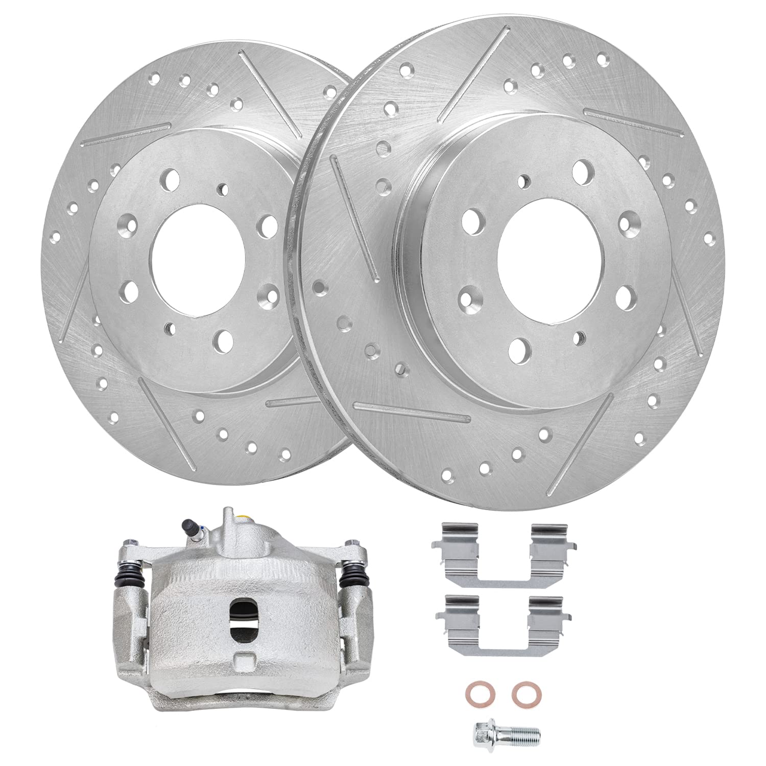 Detroit Axle - 3pc Front Drilled Rotors Right Brake Caliper Replacement