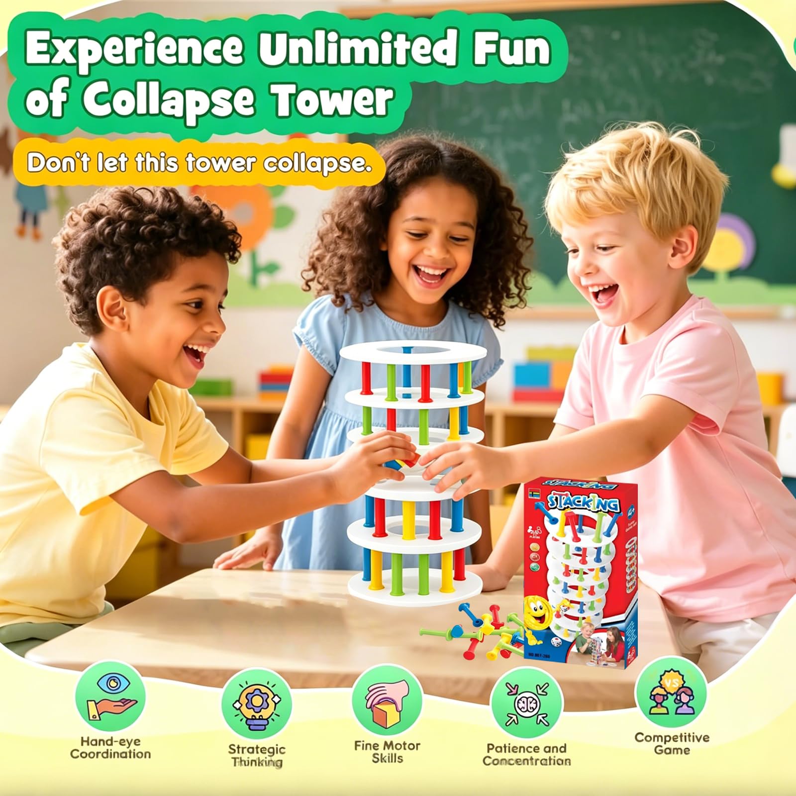 Juegos de Mesa Niños 3 4 5 Años, Montessori Juguetes Niñas 6 Años y Niños, Juego de Construcción y Equilibrio con Dados Colores, Juguete para Habilidades, Regalo Cumpleaños, Juego Familiar