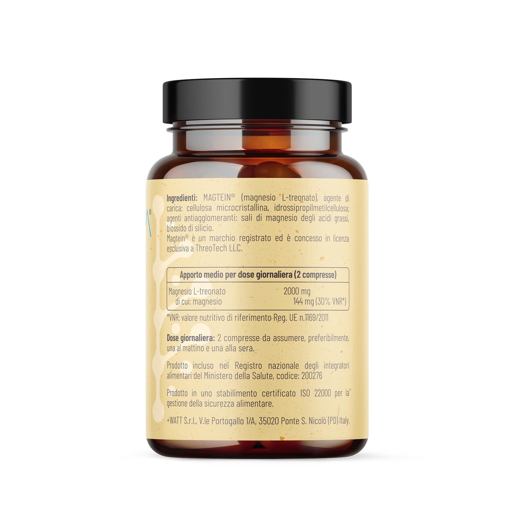NOVIQA Magnesio L-Treonato Magtein® 2000 mg, 60 Compresse, Integratore Magtein Magnesio Treonato Puro ad Alta Biodisponibilità, Concentrazione, Memoria, Riduzione Stanchezza Mentale, Vegan
