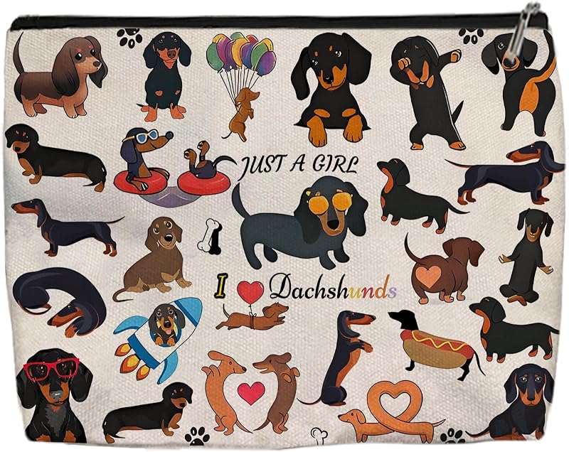 Necessaire retangular Aypvora com estampa de Dachshund, fechamento Kiss Lock, 1 unidade