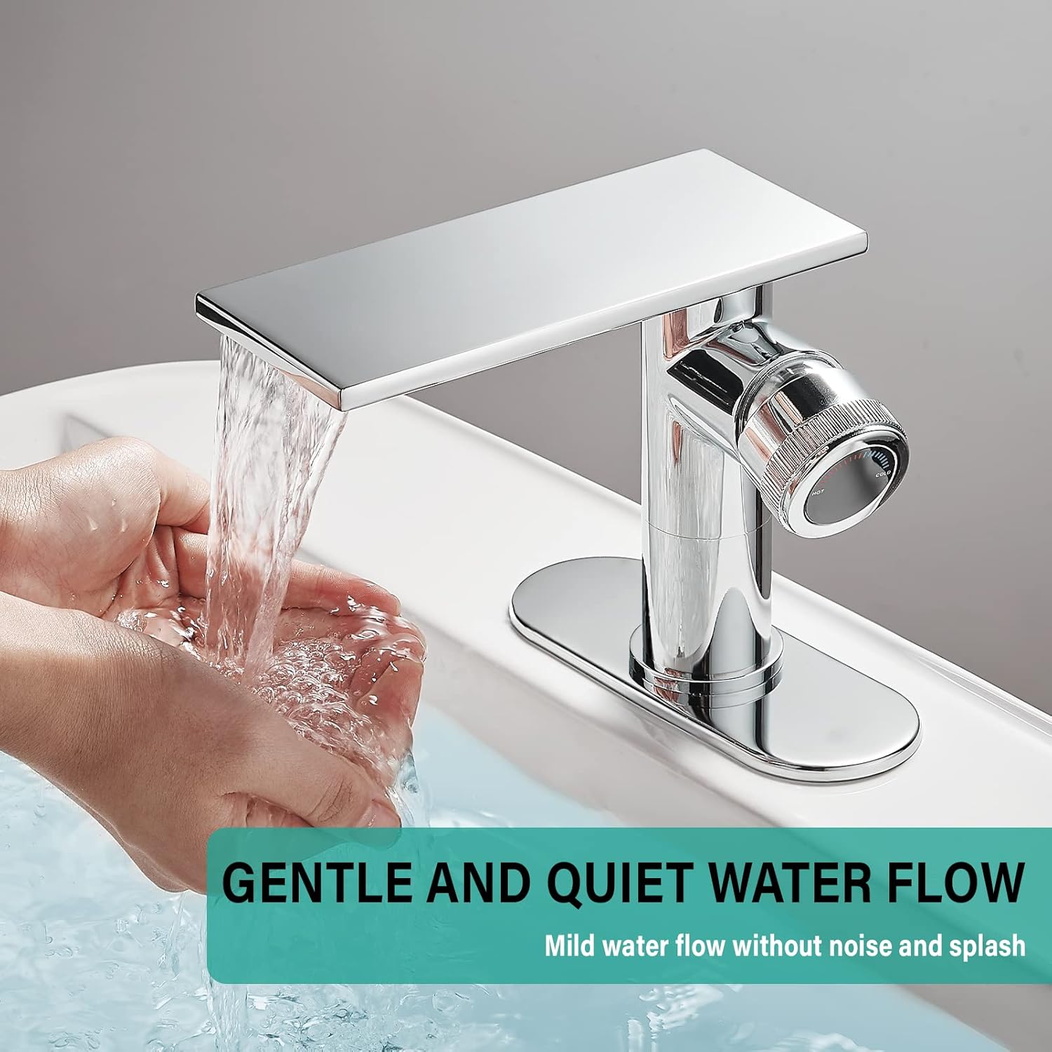 becola Modern Chrome Bathroom Faucet, Waterfall Faucet for Bathroom Sink, Single Hole Bathroom Sink Faucet Cold and Hot Basin Mixer Tap, Single Handle Bathroom Faucet with Adjust Knobs and Deck Plate - Image 7