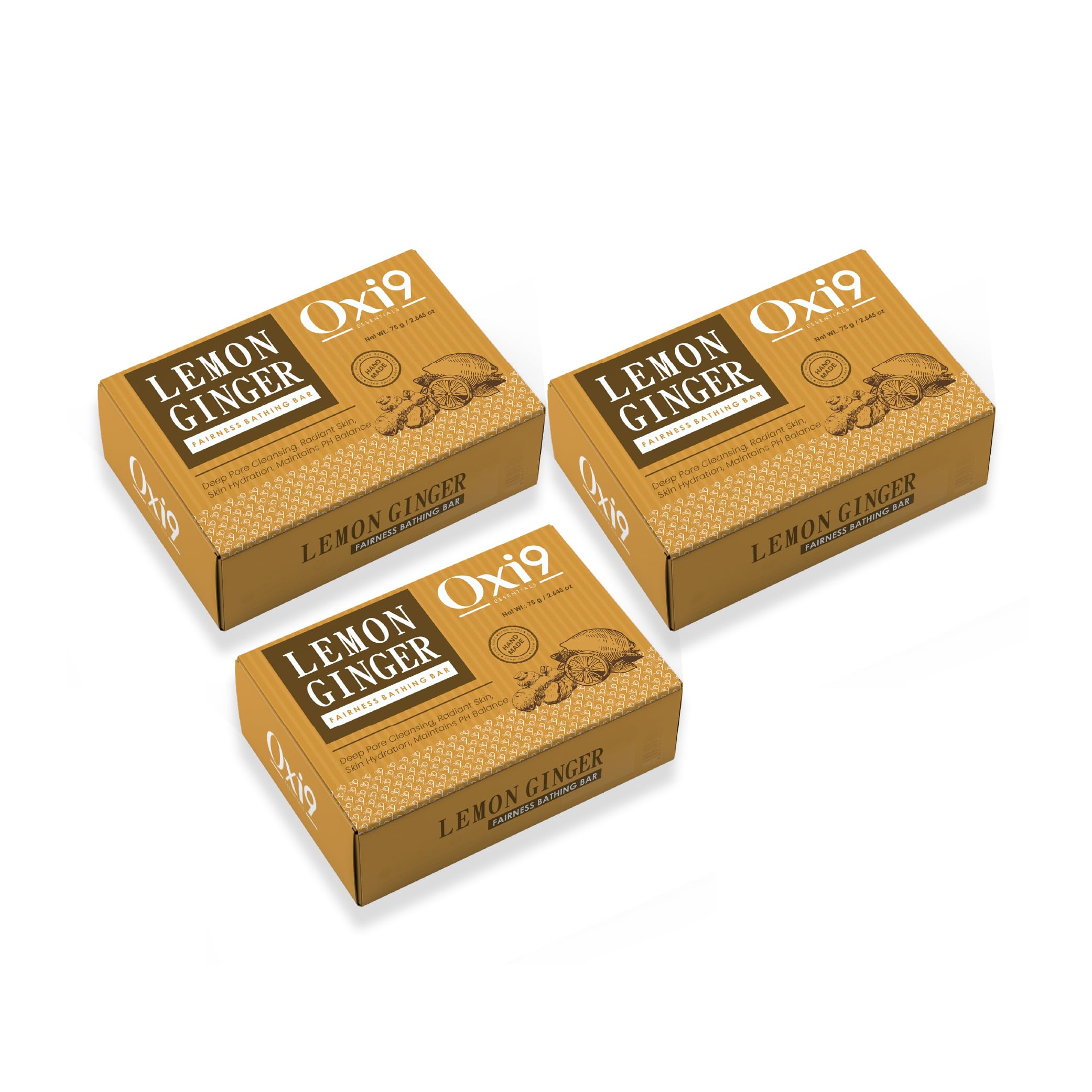 Oxi9 Natural Lemon & Ginger Fairness Bathing Bar - 75gm | PACK OF 3| Paraben & Sulphate Free