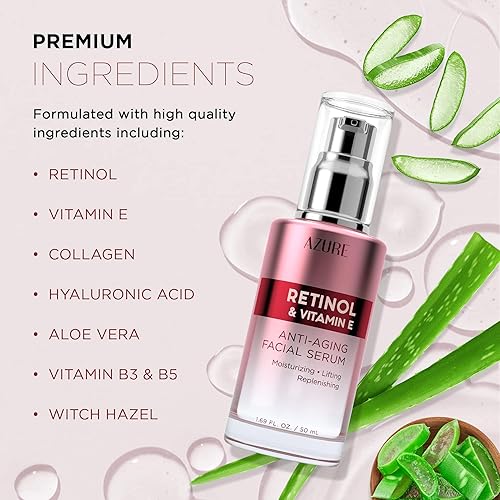 Miniatura 10 de AZURE - Suero facial antienvejecimiento con colágeno y vitamina E - Suero facial restaurador, suavizante e hidratante, reduce las líneas finas y