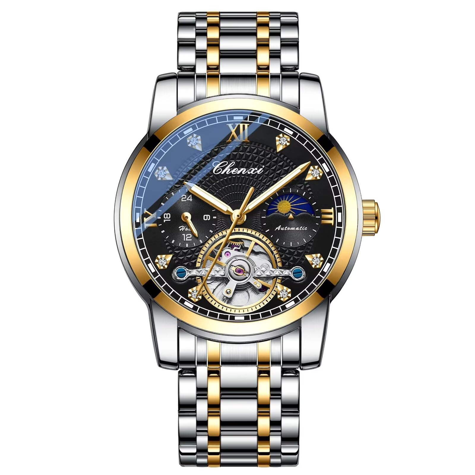 FORSINING Männer Mechanische Uhr Tourbillon Moon Phase Mode Armbanduhr Automatische Herrenuhren Edelstahl Wasserdicht Geschäft