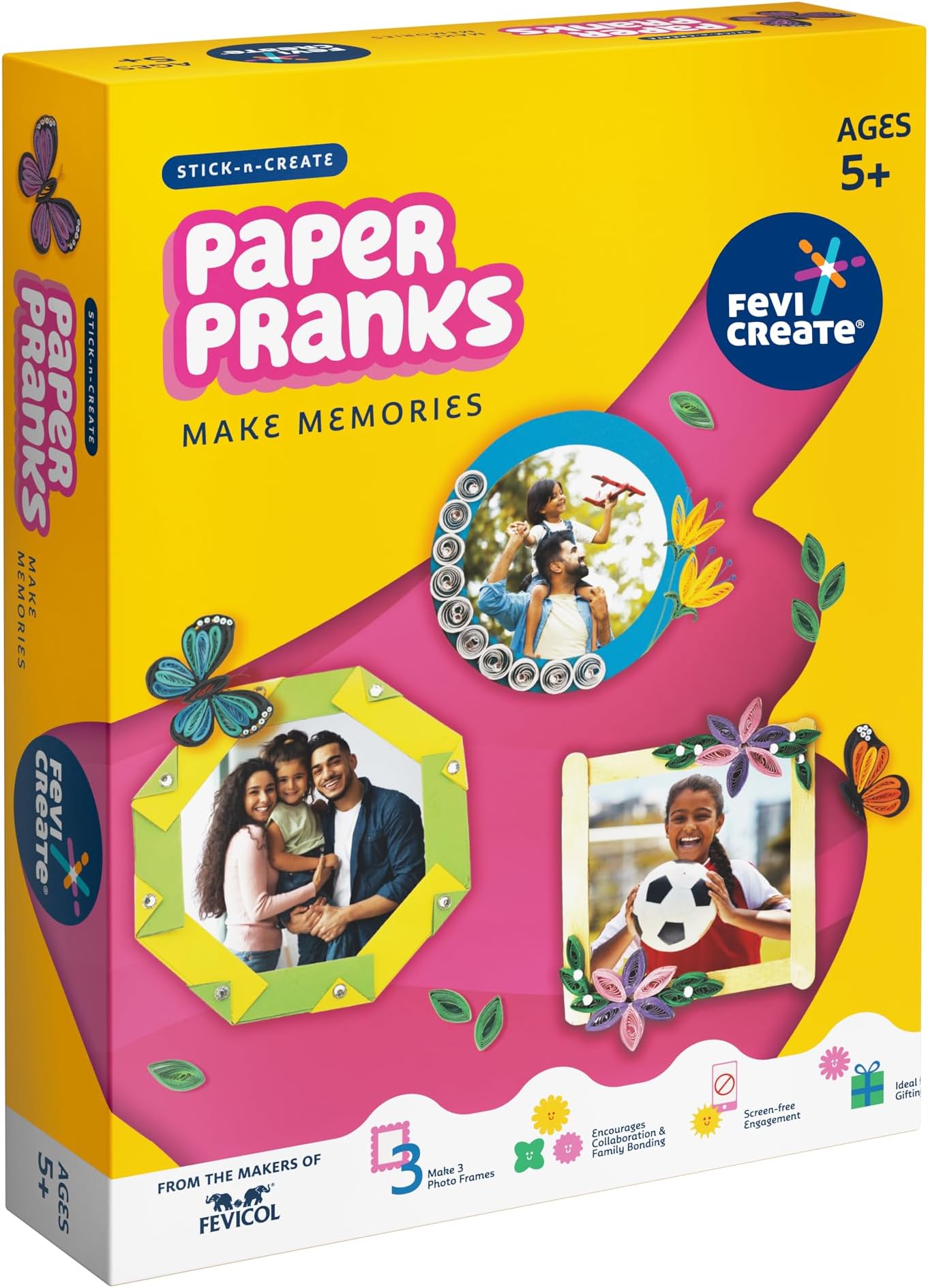 Photo Frame Art & Craft Kit | Make 3 Photo Frames with Origami, Quilling, Craft & More | Boost Child's Creativity | by Fevicol | Gift for Boys & Girls Age 5+ Years | Return Gift