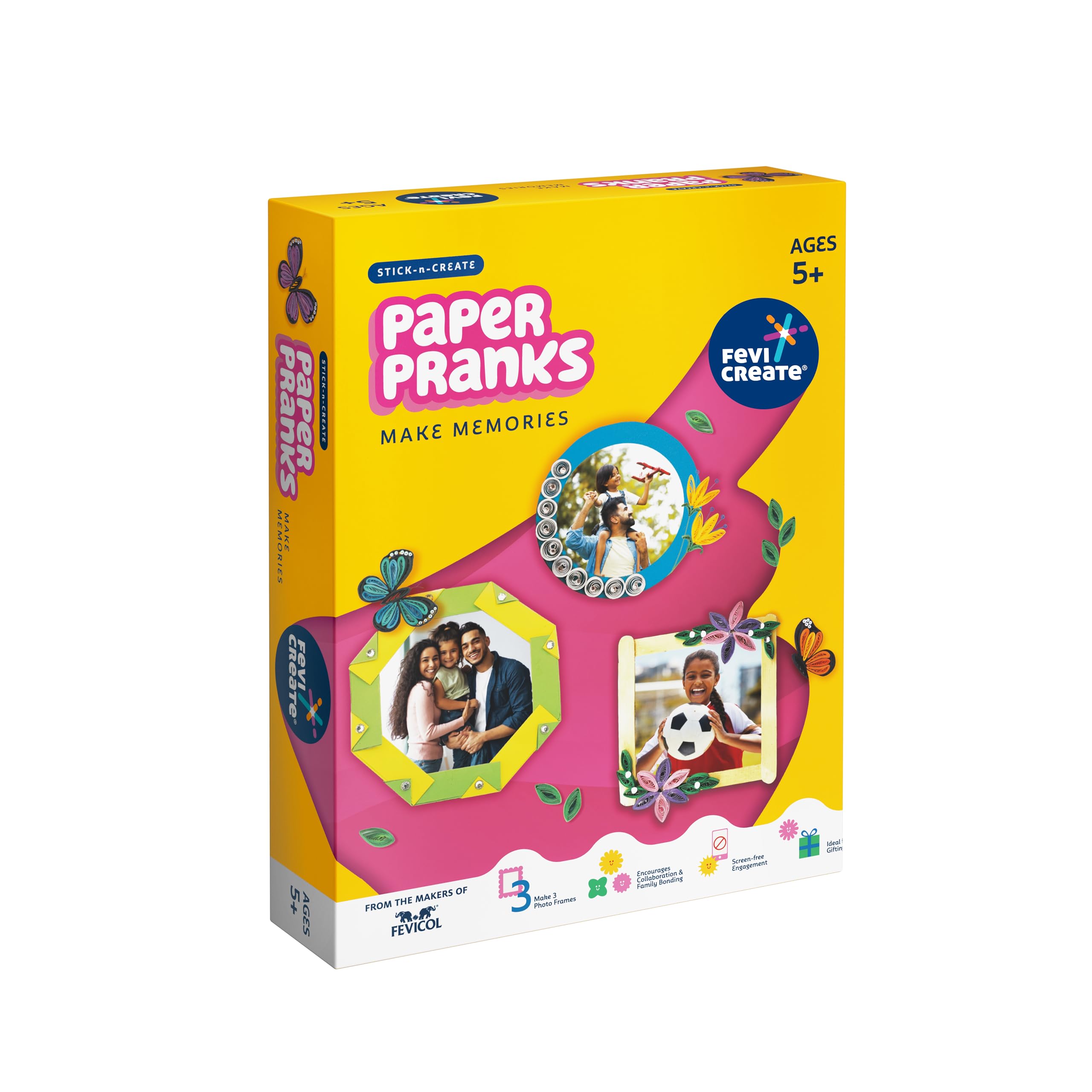 Photo Frame Art & Craft Kit | Make 3 Photo Frames with Origami, Quilling, Craft & More | Boost Child's Creativity | by Fevicol | Gift for Boys & Girls Age 5+ Years | Return Gift