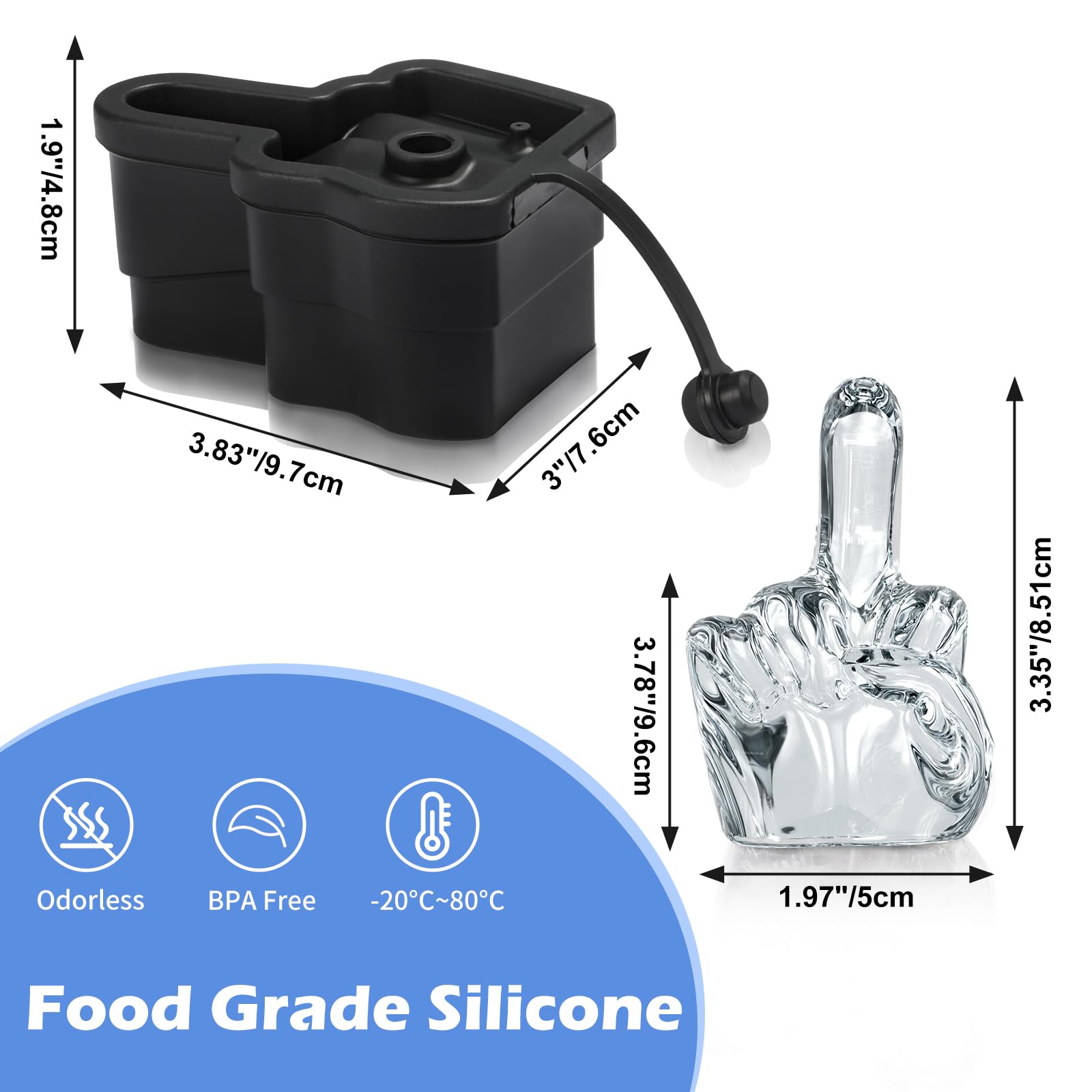 Middle Finger Ice Cube Mold – Large Reusable Silicone Tray for Easy-Remove Fun Shapes, Prank Gag Gift for Whiskey, Cocktails & Party Drinks, Bar & Kitchen Essential (Black, 1Pack)