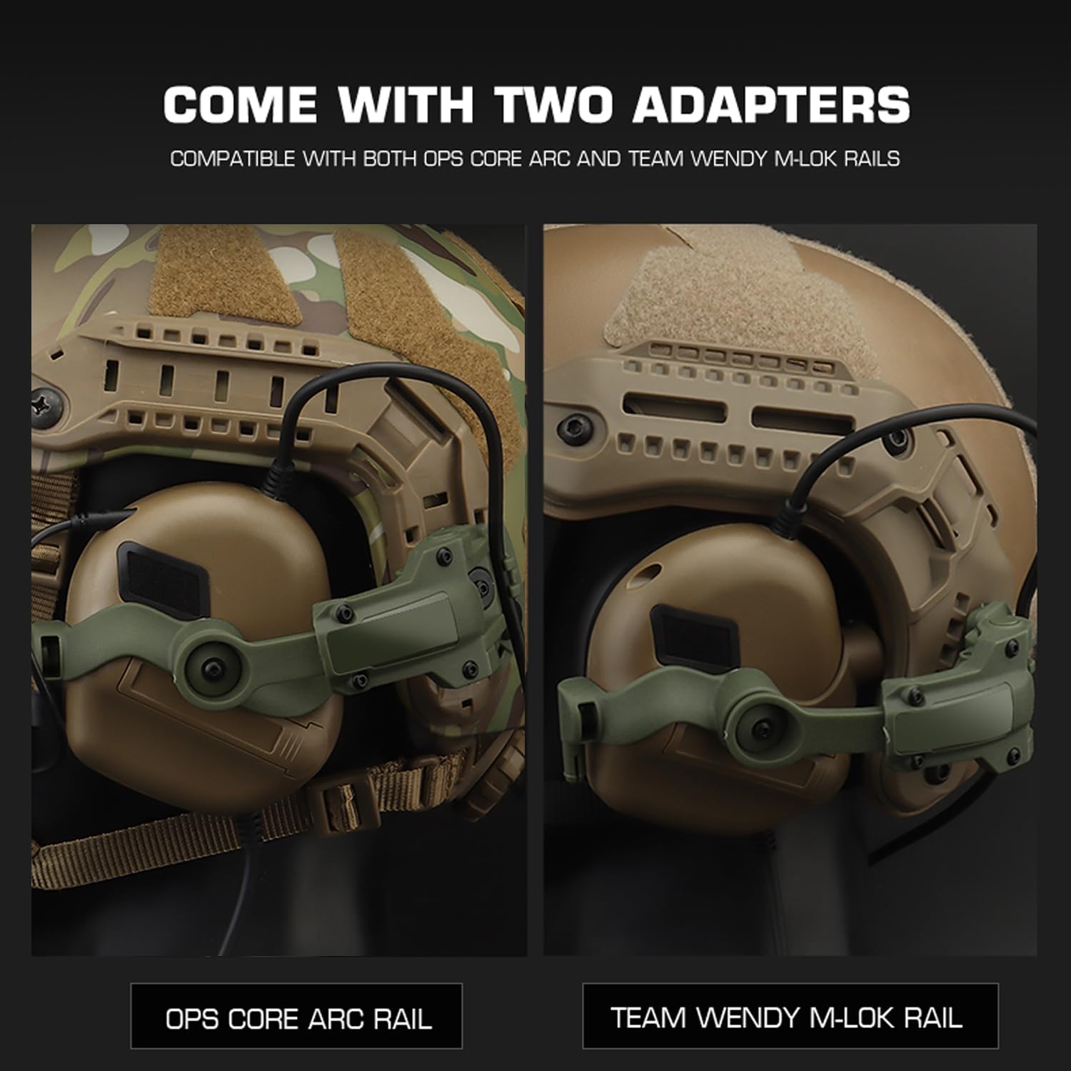 Zhongren Casque Rapide Arc Rail Adapter Tactique Pickup Headset Suspension Casque Support Multi-Angle Rotation pour Ops Core Arc & Team Wendym-Lok Rail, Support pour Casque de Chasse