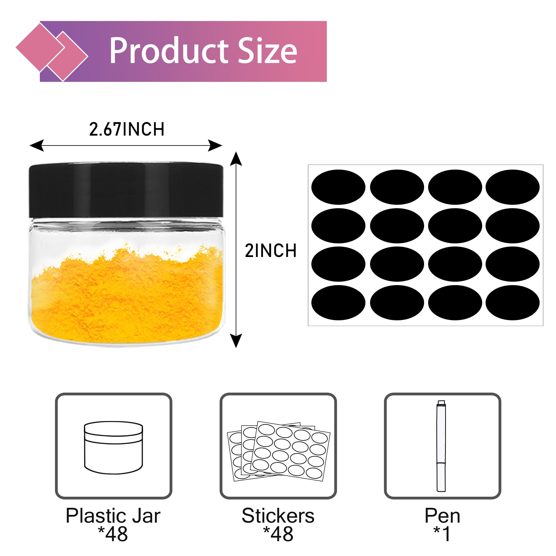 Tarros de plástico de 48 onzas con boca ancha, redondos, transparentes, con tapas negras, apilables, vacíos, tarros de limo, rellenables, herméticos, para uso en cocina, productos de belleza y más
