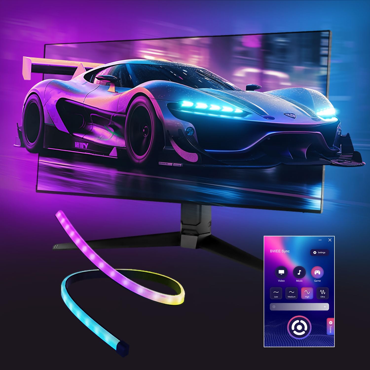 Striscia luminosa sfumata per PC per monitor da 24" a 27", luci LED sfumate per monitor retroilluminati, si adatta a monitor curvi, richiede un dongle di sincronizzazione USB