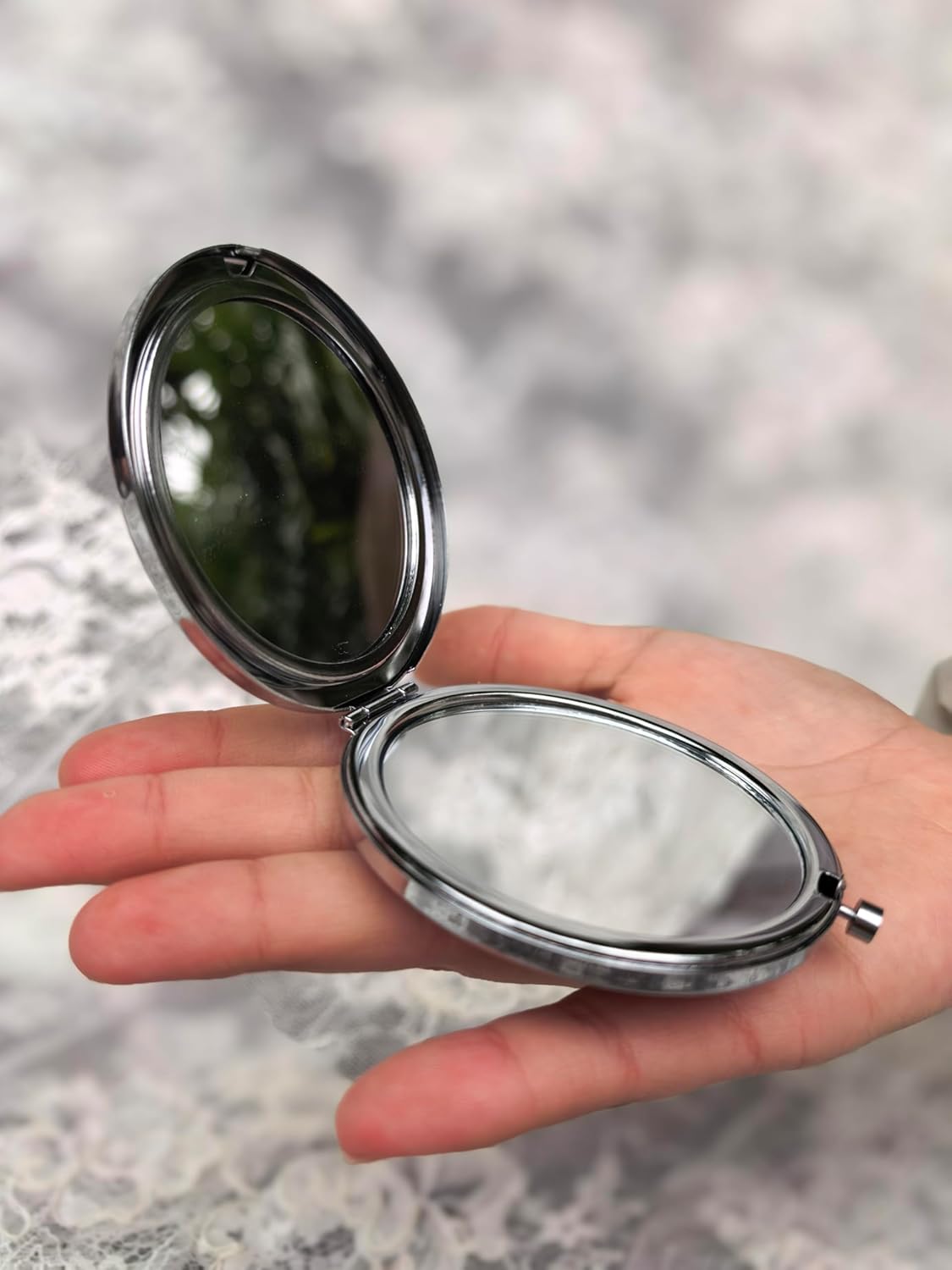 Leimandy 4-Pack Bridesmaid Compact Mirrors - Embroidered 7cm Double-Sided 1x/2x Magnifying Pocket Mirror for Wedding| Bridal Shower| Birthday Gift | Bridesmaid Proposal Gift L2 (Purple Lavender)