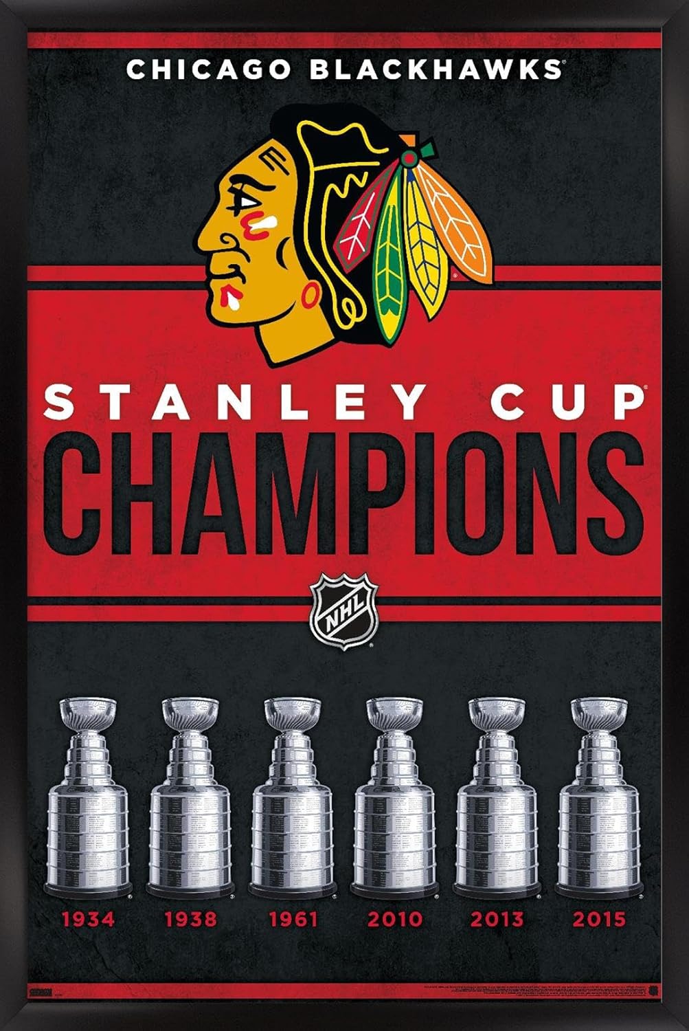Trends International NHL Chicago Blackhawks - Champions 23 Wall Poster, 34L x 22.4W, Black Framed Version