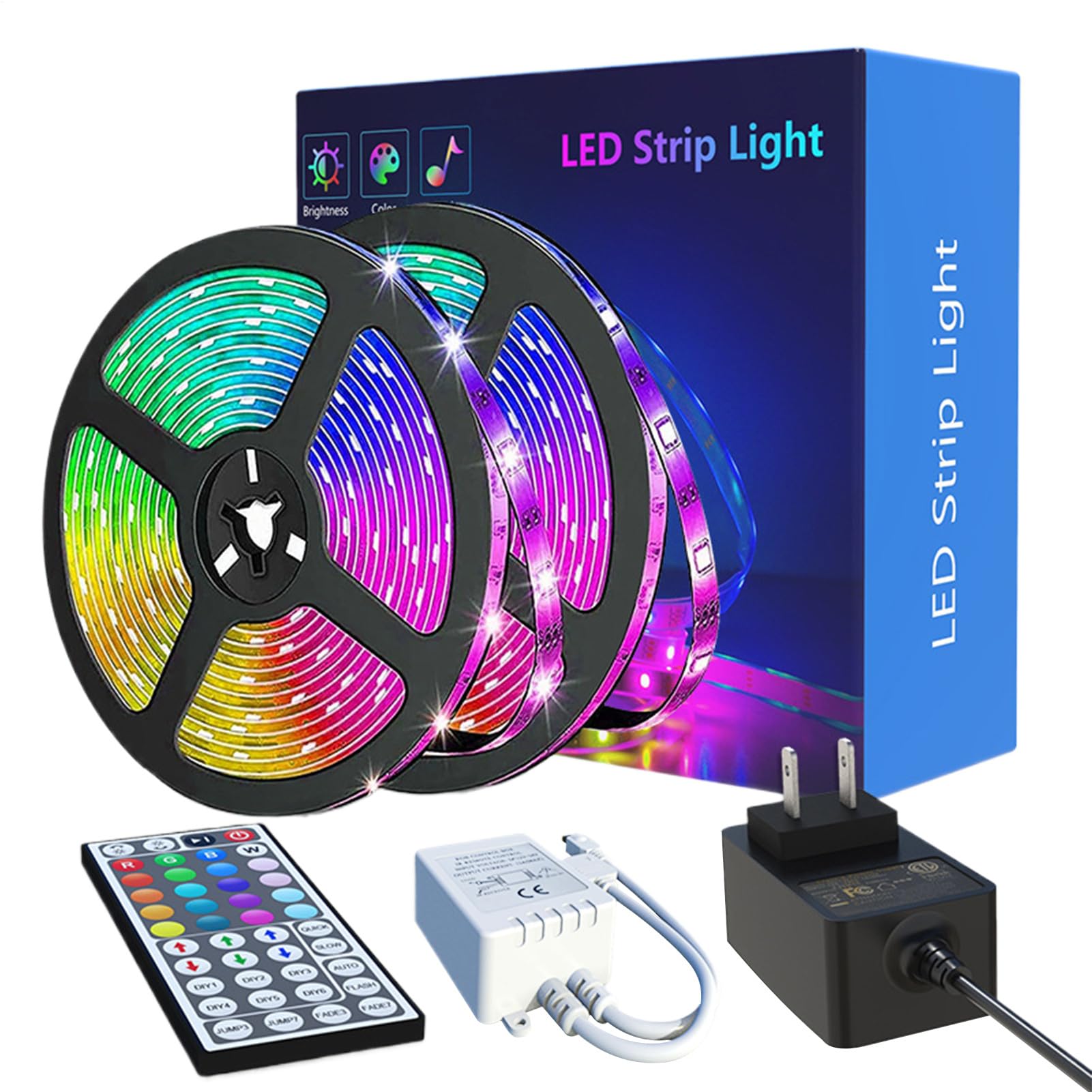 Color Changing LED Strip Lights, 12V Music Syncing with Remote Control, 2 Meters Indoor LED Tape Lights for Bedroom, Living Room, Kitchen, Ceiling, Party Decor