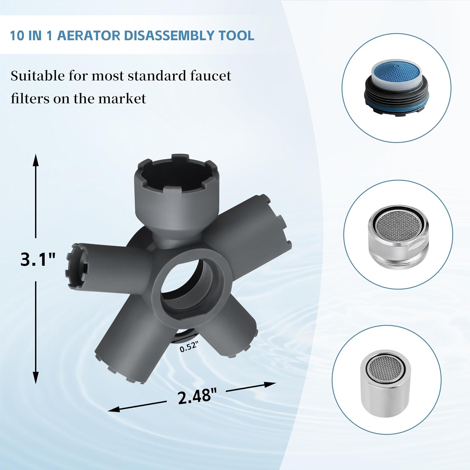 10-in-1 Faucet Aerator Removal Tool for Delta Moen, Threaded Heavy Duty Aerato Key for M16.5 M18.5 M21.5 M22 M24 M28 TT TF STD TJ Sizes Sink Faucet Removal Tool