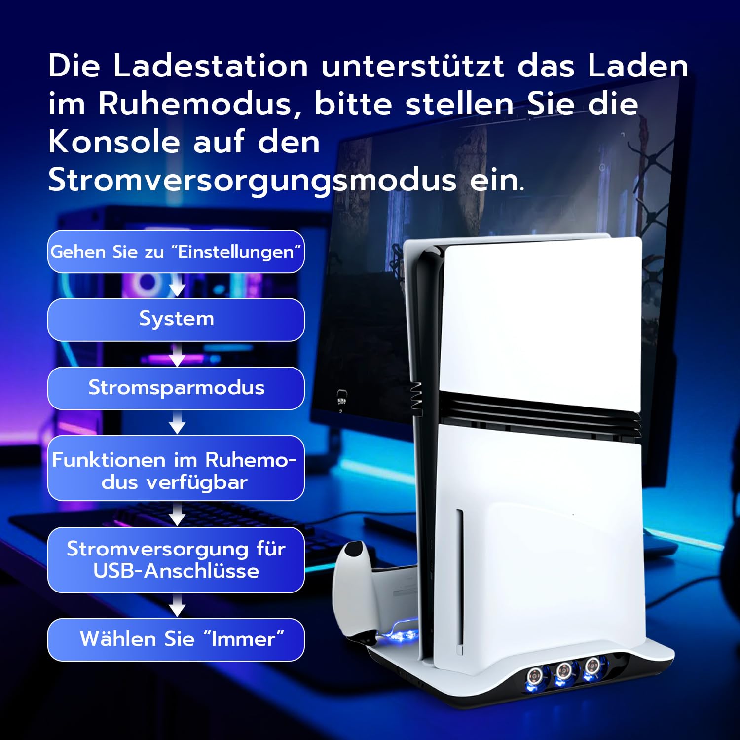Wigearss PS5/PS5 Slim/PS5 Pro Kühler Standfuß mit Dual Controller Ladegerät, PS5 Controller Ladestation Standfuß mit Lüfter für PS5/PS5 Slim/PS5 PRO