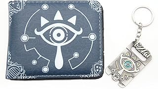 Legend of Zelda Bifold Wallet & Sheikah Eye Keychain Gift Set - Zelda Breath of The Wild Purse for Men Women Teenager, Game Original Design Wallet for Anime Cosplay Daily Use, Blue, Zelda Wallet Zelda Breath of the Wild Purse for Men Women