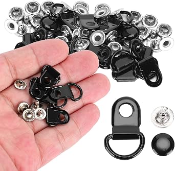 Shoes Lace Hooks, 100 Set Shoelace Hook D Ring Eyelet Buckle Brass Boot Hooks Fittings with Rivets DIY Rivet Tool Gloss Black 9x14mm