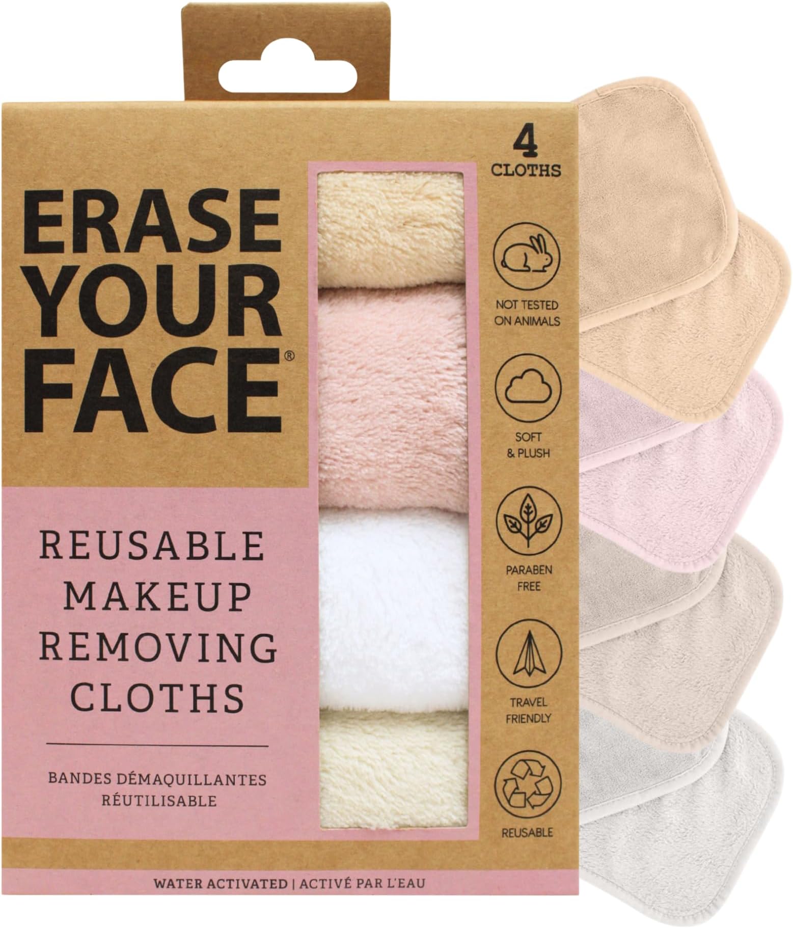 ERASE YOUR FACE Makeup Remover Cloths - Reusable Microfiber Face Towels to Cleanse & Remove Makeup - Water Activated, Dual-Sided Design for Easy Use, Great Bachelorette & Bridesmaid Gift (4 Count)