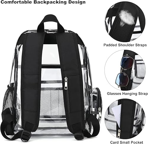 Miniatura 4 de Mimfutu Mochila escolar transparente resistente, mochilas transparentes de PVC transparente para niñas, niños, mujeres y hombres, Negro -, Classic