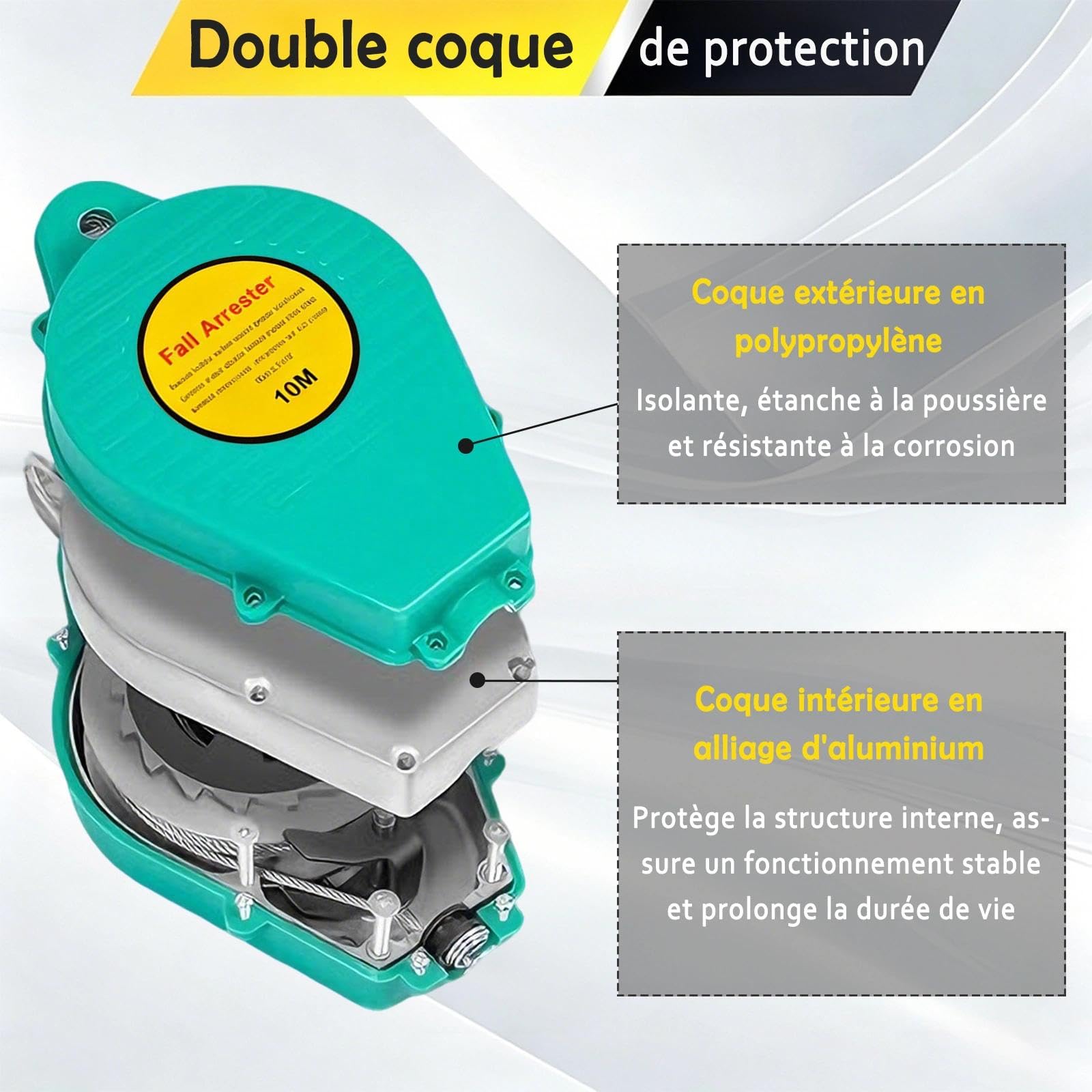 Dispositif Antichute a Rappel Automatique 3-20m, 150kg Harnais de Securite Anti Chute Toiture Certifié, Stop Chute Toiture Rétractable avec Crochet de Sécurité Autobloquant(Vert,5m)
