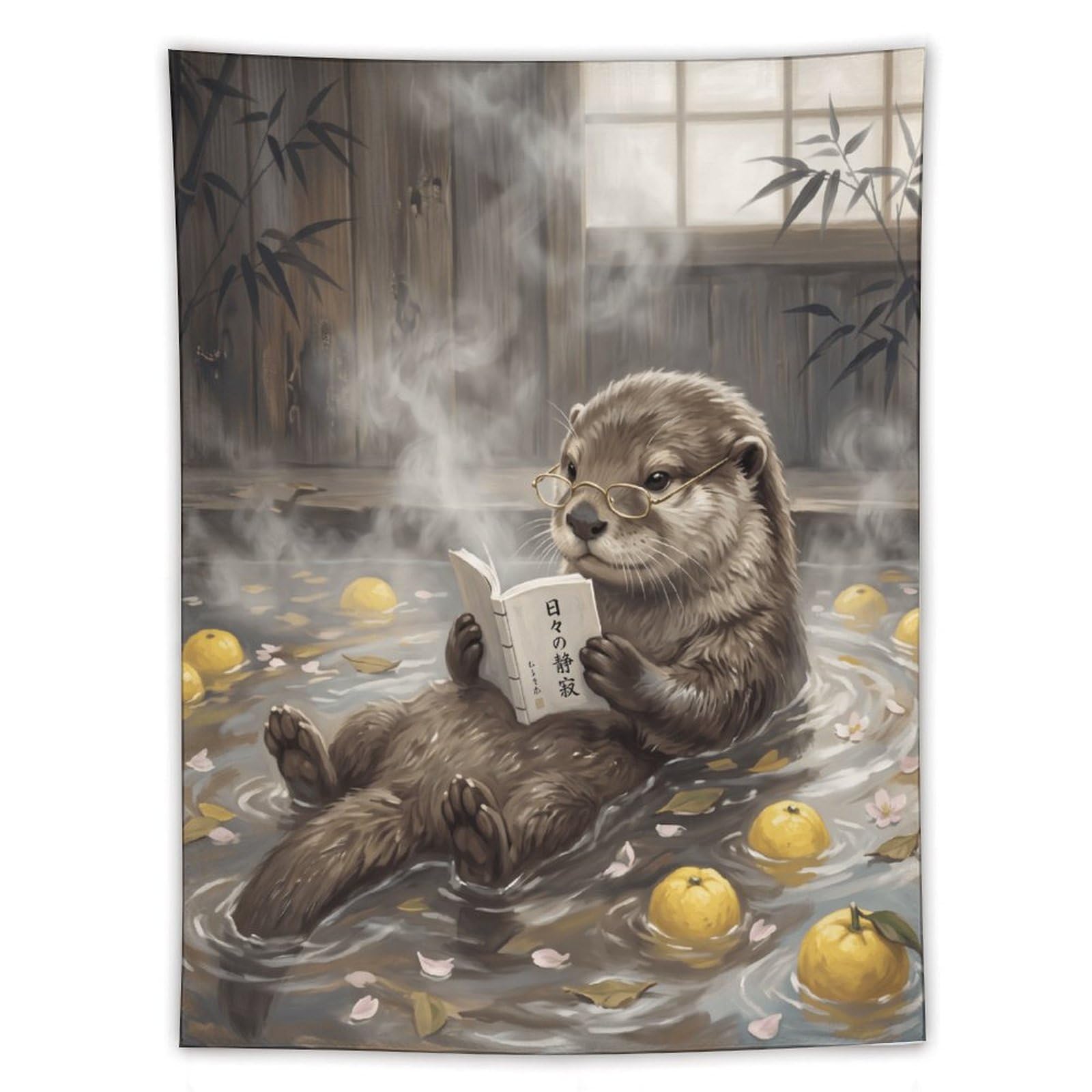 W7C8U2X3 Reading Otter Lemon Bath Wall Tapestry, Warm Water Mood