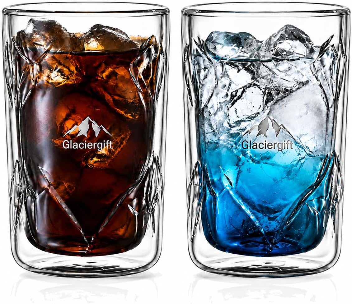 Double Walled Glass Coffee Mugs, 2 Pack Insulated Clear Coffee Cups