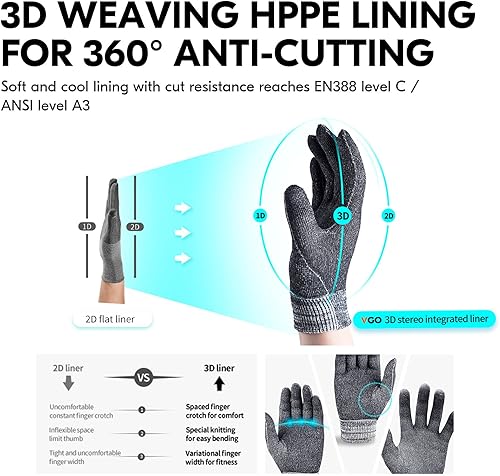 Miniatura 2 de Vgo... Guantes de trabajo resistentes a cortes,Guantes a prueba de cortes para hombres,Guantes de impacto,Guantes de mecánico de cuero de cabra