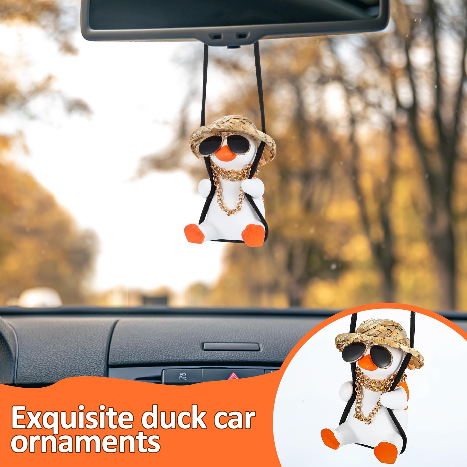 Sibba Coole zwevende eend auto hangend ornament Schattige auto decor eend op schommel hanger achteruitkijkspiegel interieur accessoire Grappige zwevende eend vrachtwagen decoratie voor vrouwen mannen