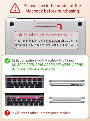 Miniatura 3 de Seorsok Funda compatible con MacBook Pro de 13 pulgadas M2 2023, 2022, 2021-2016, A2338, M1, A2251, A2289, A2159, A1989, A1708, A1706, carcasa