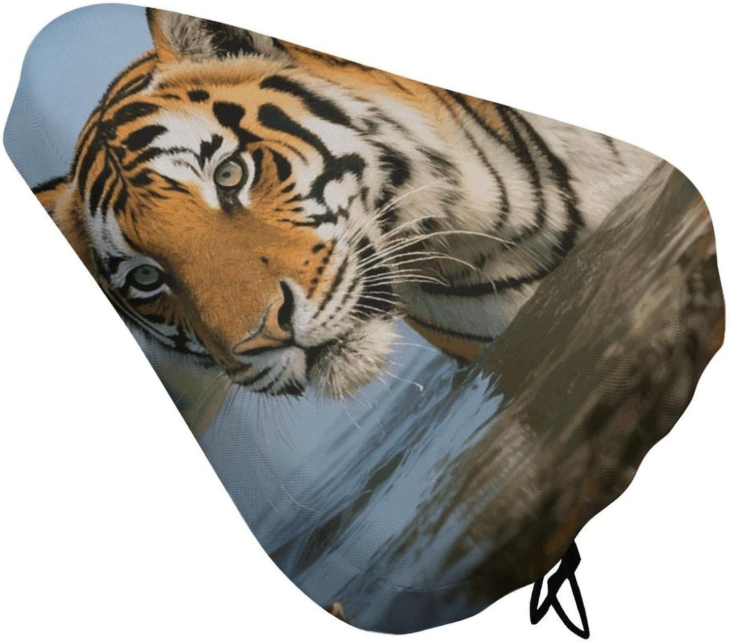 Waterproof Bike Seat Cover with Drawstring -Tiger Universal Exercise Bike Seat Cushion for Men & Women, Comfortable Non-Slip Bicycle Saddle Cover for Road/Mountain Bikes