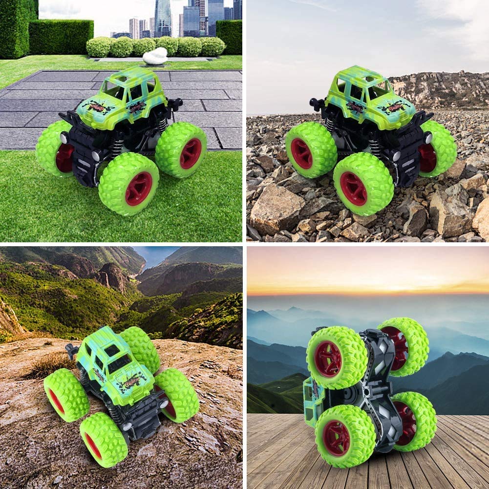 temson monster truck shockproof cars push and go toy truck friction powered cars 4 wheel drive vehicles for toddlers children boys kids birthday gift (green)- Multi color 1