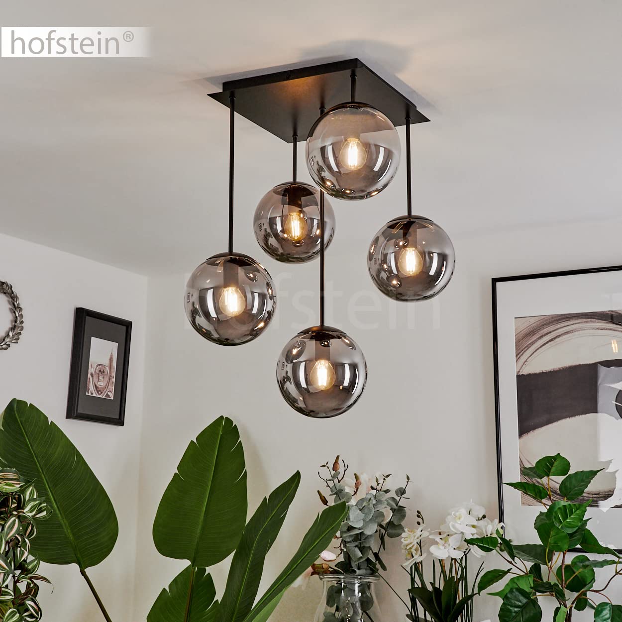 Moderne plafondlamp met smoke glas en 2 spots, zwart - Jari