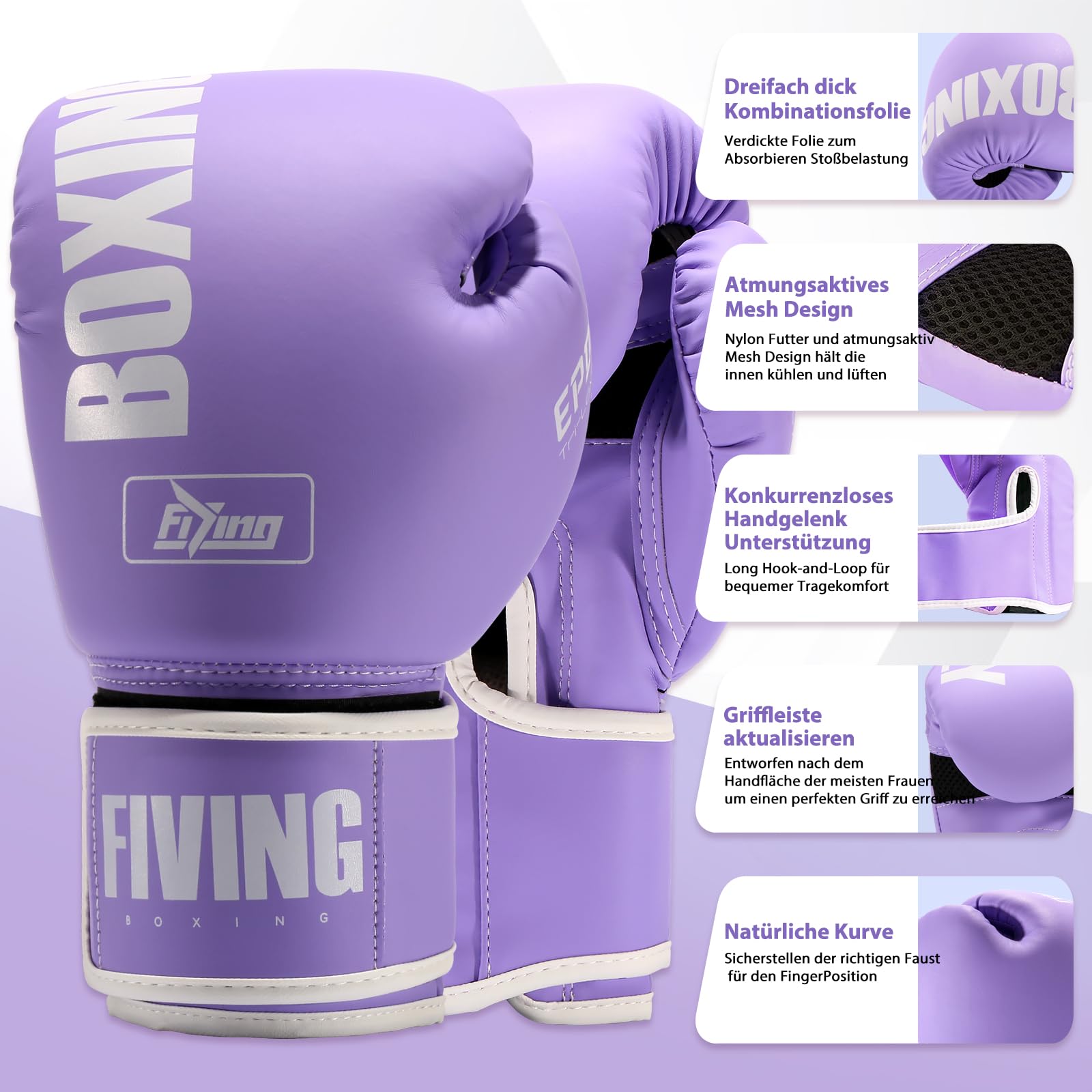 FIVING Pro Style - Guantes de boxeo para mujer, piel sintética, entrenamiento, Muay Thai, sparring, artes marciales, saco de boxeo, entrenamiento para mujer