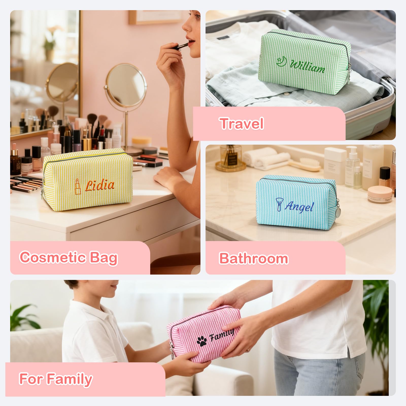 Neceser Personalizada con Nombre Bordado, Bolsa de Aseo, 8 Piezas | Para Hombres y Mujer, Portátil y Multifuncional, Neceser de Maquillaje para Diario y Viajes, 20 x 12 cm