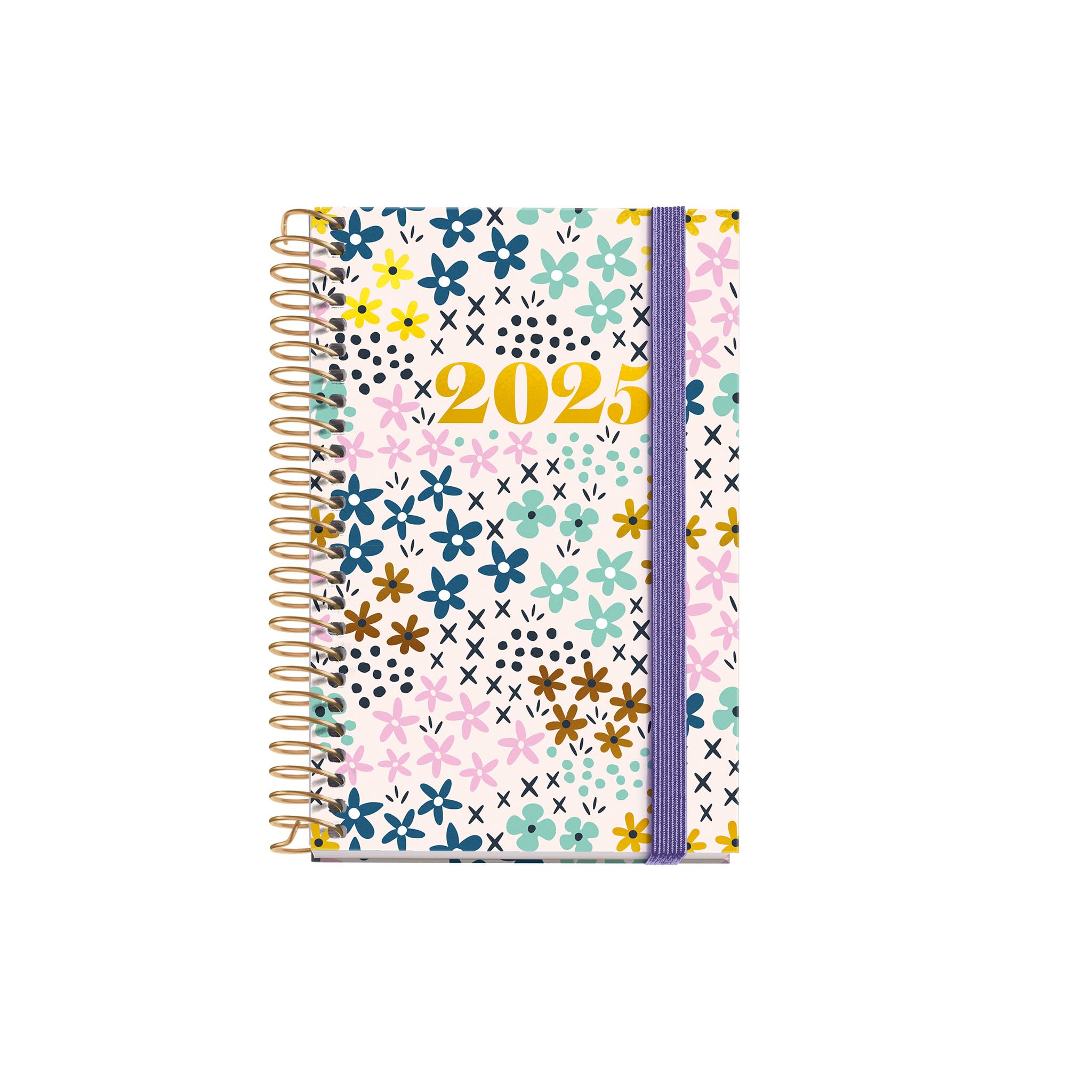 Miquelrius - Agenda 2025, Agenda anual 80x120 mm, Agenda semana vista, Cubierta cartón forrado plastificado, Espiral, Cierre goma elástica, Papel 80 g/m², Español, Inglés y Portugués, Spring