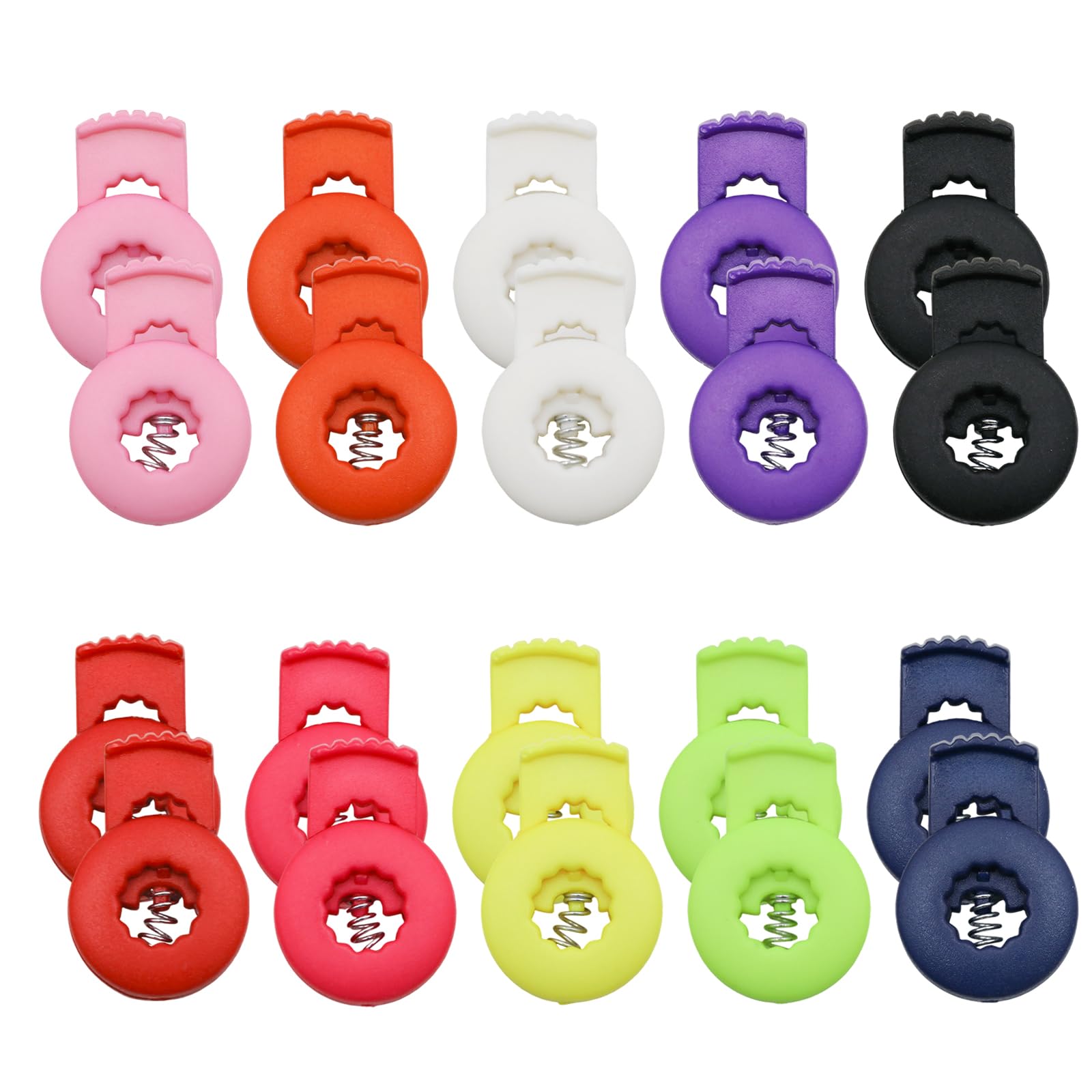 20 Stück federbelastete Kunststoff-Handschuhschlösser, 10 Farben, Baseball-Handschuh-Clip-Zubehör, Stricknadelstopper zum Schnüren, Kordelstopper für Taschen, Schuhe, 2,7 x 1,8 cm