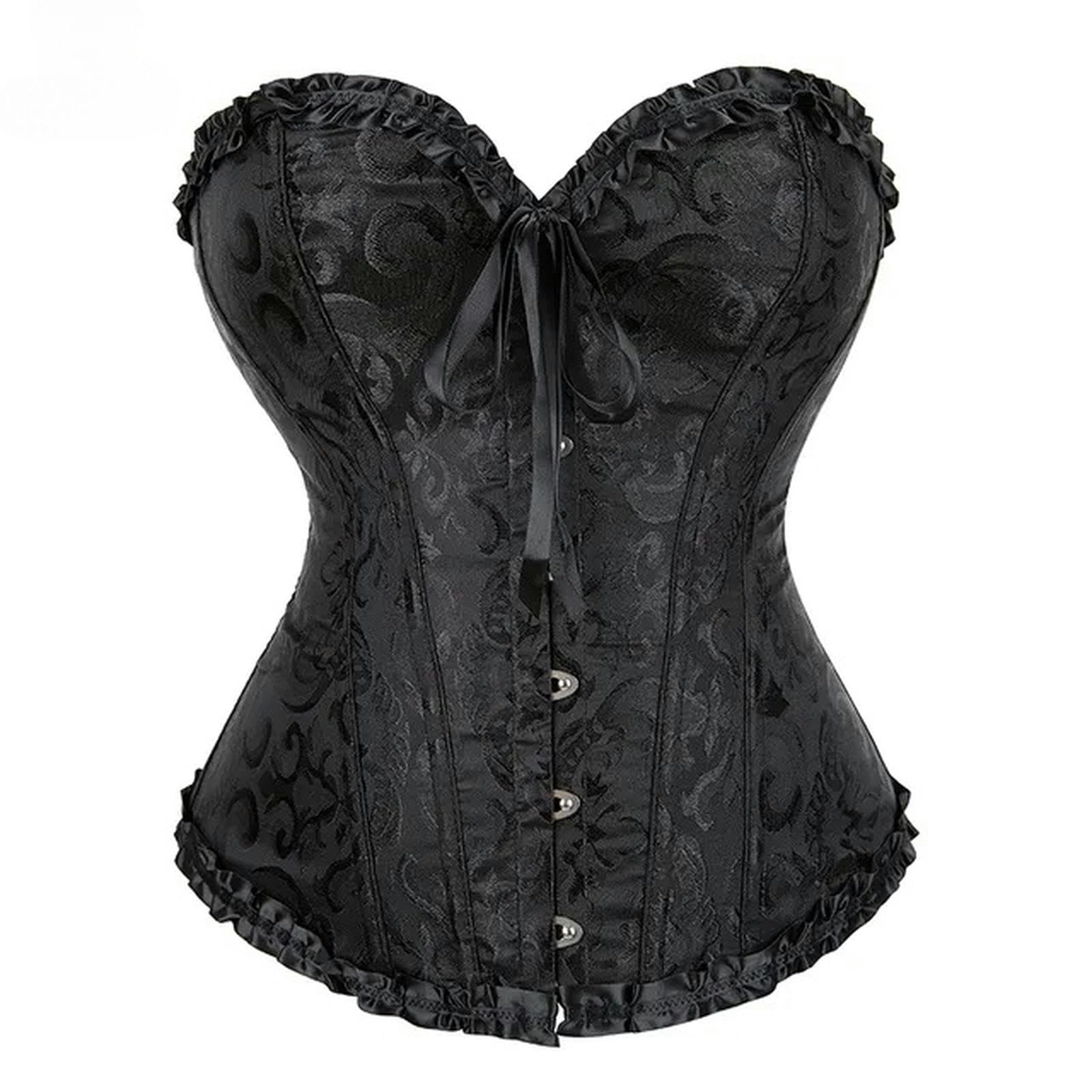 HAAR Top Bustier Aderente Punk Korset Donne Lingerie Danza Indossando Costumi Floreali Pizzo Ossato Corsetti E Bustieri-Nero-L