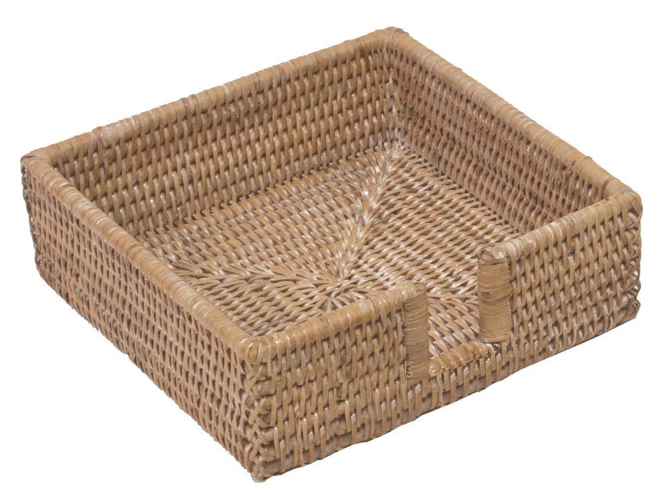 Caspari Rattan Luncheon Napkin Holder in Light Natural Brown, 19 x 19 cm, HL01W, Off-white, 17.8 x 17.8 x 5.1 cm