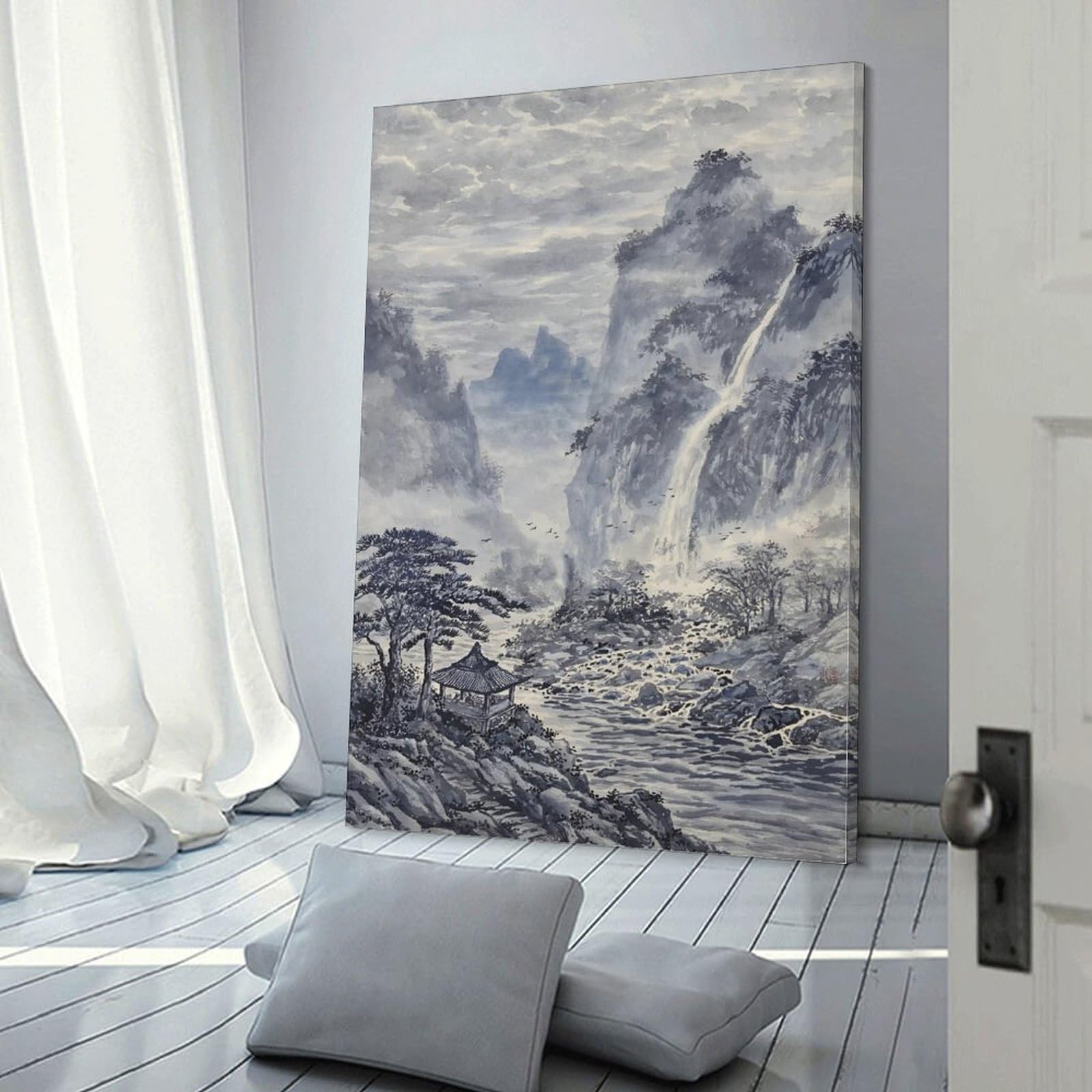 Amazon.co.jp: 中国風 水墨画 山水 ポスター プリント キャンバス 絵画