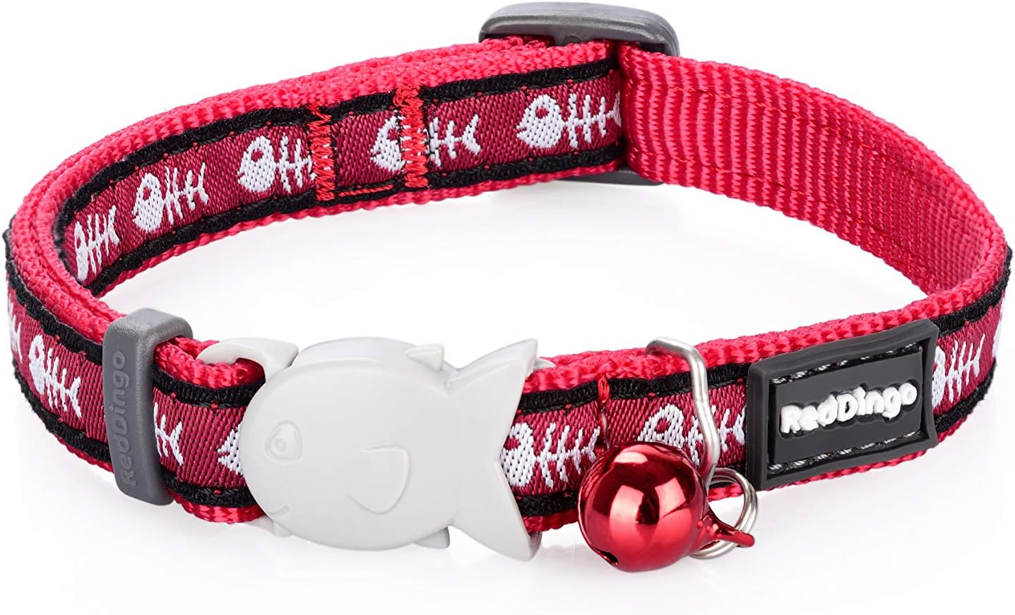 Red DingoCC-SK-RE-SM Designer Cat Collar, Fishbone Red, Adjustable