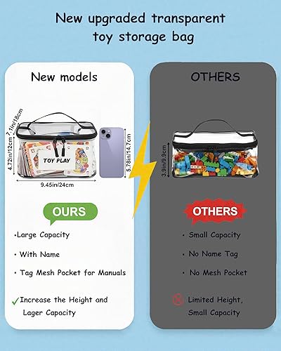 Miniatura 7 de Paquete de 6 bolsas transparentes para almacenamiento de juguetes con etiquetas, bolsas de almacenamiento versátiles para juguetes, PVC de Taiwán