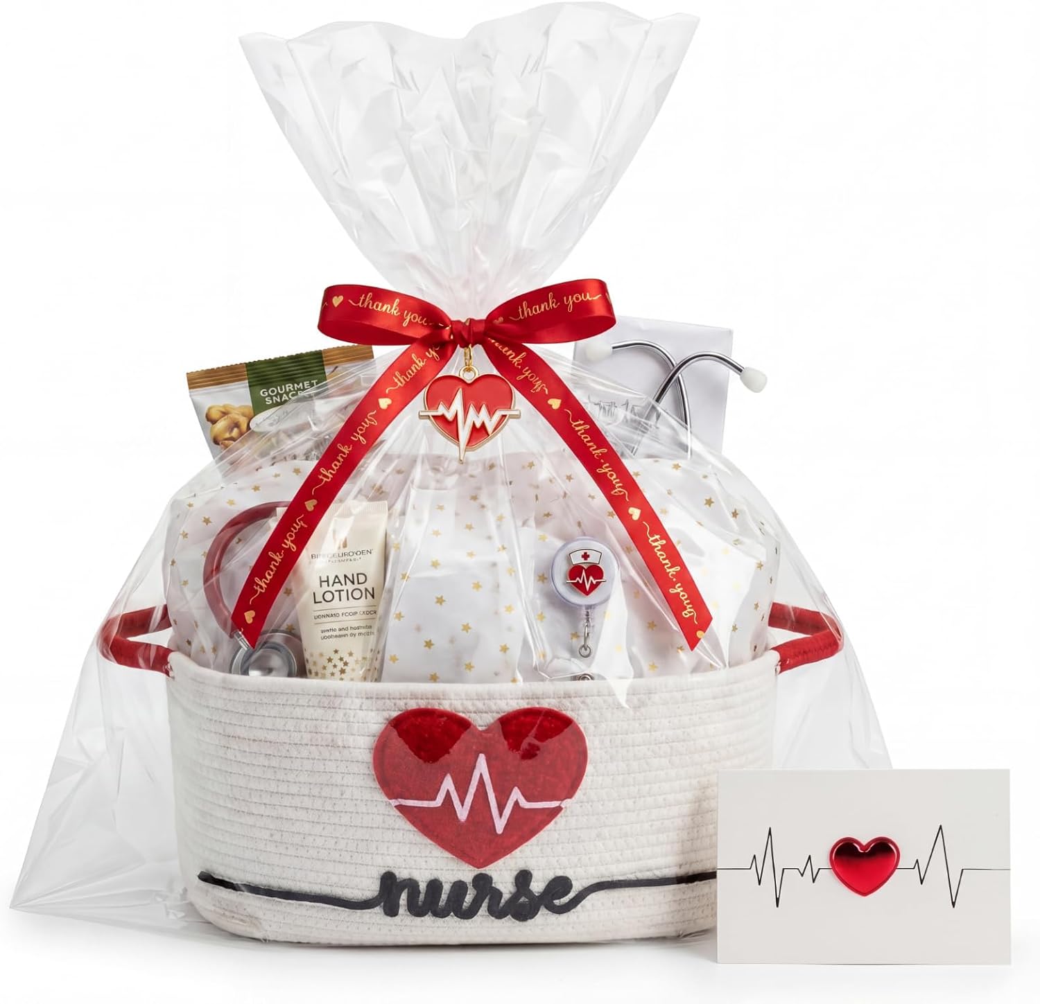 Colingmill Nurses Week Gift Basket Empty to Fill, Woven Rope Basket 15" x 11" x 6" Decorative Storage Baskets with Gift Bag, Bow, Tissue Paper(White)