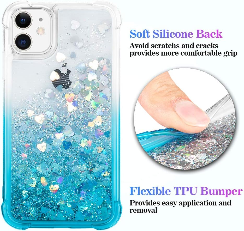 Ruky Glitter Case for iPhone 11 Case for Girls, Gradient Quicksand Series Bling Flowing Liquid Floating Soft TPU Bumper Cushion Women Case for iPhone 11 6.1 inches 2019 (Gradient Teal)