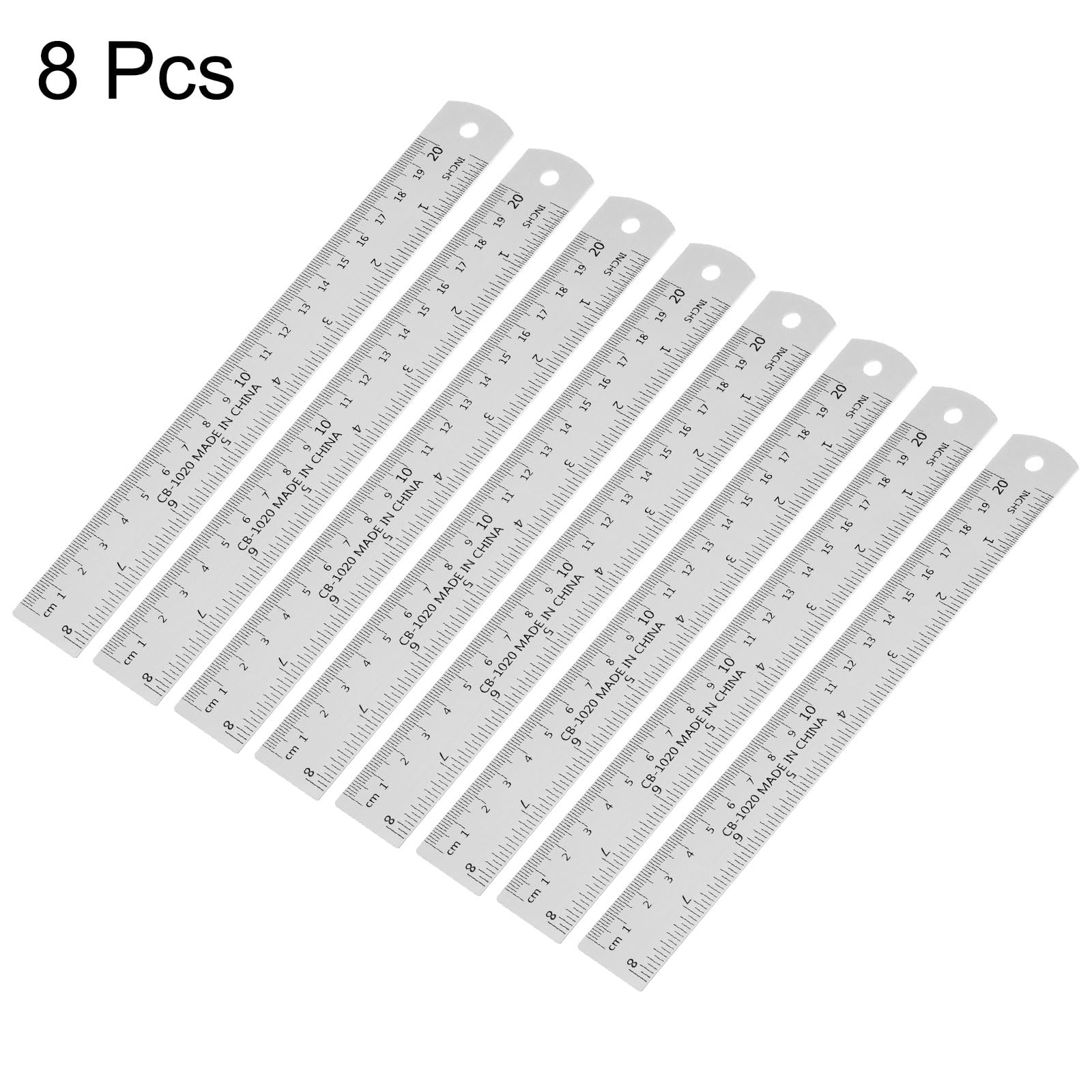 Lot De 8 Règles En Acier Inoxydable 20 Cm - Double échelle Métrique Et Anglaise Avec Tableau De Conversion - Pour Bricolage, Dessin Et Mesure Précise