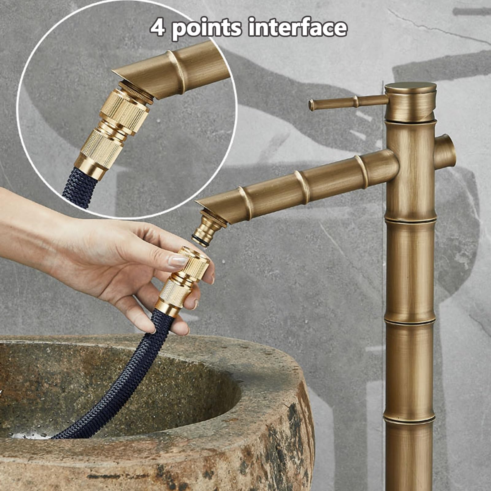 Columna de Agua de bambú Antiguo Totalmente de Cobre - Grifo Exterior Decorativo con hidrante anticongelante montado en el Suelo para riego y Lavado de Jardines.