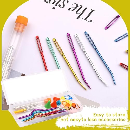 Miniatura 3 de 43 agujas de hilo, tapiz, ojo grande romo, escarchado, cable de tejer, caja de almacenamiento, marcadores de puntada